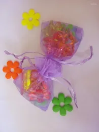 Bolsas de jóias 500pcs 9 12cm luz roxa organza saco de presente embalagem sacos de exibição bolsa de cordão para pulseira/colar mini fio