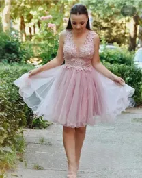 Party Dresses A LineTulle Pink Short Prom Dress With Appliques Cocktail Vestidi Madrinha De Casamento Robe