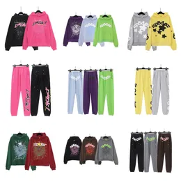 Sp5der Young Thug 555555 Sweat à capuche pour homme et femme en mousse imprimé toile d'araignée graphique rose sweat-shirt y2k pulls pantalon costume de haute qualité