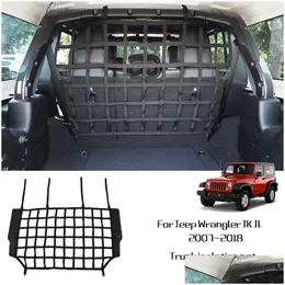 Diğer iç aksesuarlar siyah evcil hayvan ayırma net çit araba gövdesi Jeep Wrangler için Kargo Güvenliği JL JL 2007- Fabrika Outlet Drop D Dhzsh