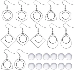 Dangle Earrings 12pcs 12mm Stainless Steel Earring Bezel With Blank Tray Ear Wire Hooks Setting 20pcs Clear Glass Cabochons