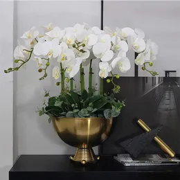 Grinaldas de flores decorativas 32 "conjunto de orquídea borboleta artificial falso flores de látex 6 pcs plantas de caule de orquídea artificial conjunto de mão de toque real para casa de casamento 231020