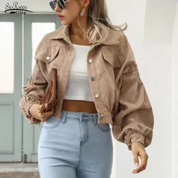 Womens Wool Blends Jackor för kvinnor Lantern Sleeve Croped Bomber Jacket Overcoat Outwear Fashion Spring Vintage Corduroy Autumn Winter Coat 18047 231021