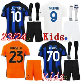 2023 2024 Inter Lautaro Home Jerseys Barella Soccer Jersey Kids Kit + Socks 23 24 Milan Thuram Away Football Shirts Third Child Set Bambini Maglia Di Calcio Insiemi