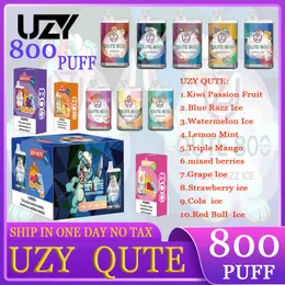 Fu Original Uzy Qute 800 Puff 800 Vape descartável 3 RGB 1.2OHM 3ML POD BATERAGEM 0/2/3/5%