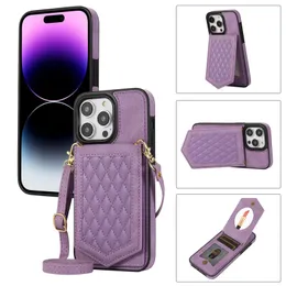 Crossbody Wallet Apple Cell Phone Cases For IPhone 15 Plus Pro Max Ultra 14 12 13 Mobilephone Stand Multifunctional Design Folding Card Holder Bag Mirror Iphone Cover