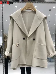 Wełniane mieszanki damskie swobodny ciepły płaszcz wełniany na środkowej długości jesienne zima luźne design kobiety mieszanka casaco tłocz grube groźna lapa Abrigo Mjer 231020