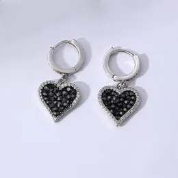 Orecchini a cerchio Orecchini in vero argento sterling 925 con ago dolce, fresco e scintillante, con motivo a cuore nero, zirconi, alla moda, orecchini da donna