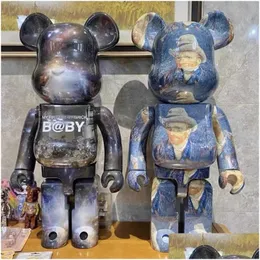 Action Toy Figures Action Toy Figures 28Cm Berbricklys 400 Bearbrick Starry Night Van Gogh Bear Collection Model Dolls Present Gift Dhnhx