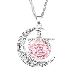 Pendant Necklaces Christian Bible Verse Moon For Women Christians Scripture Glass Cabochon Charm Fashion Jewelry Gift Drop Deliver D Dh7Lv
