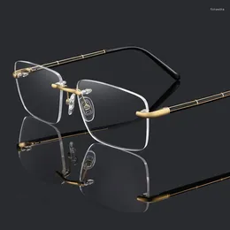 النظارات الشمسية إطارات Hdcrafter Pure Titanium Rimless Glasses Frame Men Men Menser Prescriptice Optical Prescription Eyeglasses Square Myopia Reading