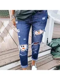 Fashion Royal Blue Ripped Patch Women's Denim Pants