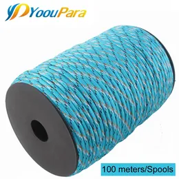 Klättringslöser yooupara 250 färger paracord 4mm 100 meter spolar 7 trådar rep fallskärmsladd utomhus klättring taktisk överlevnad paracord 550 231021