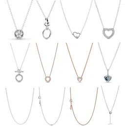 Hängen Winter 925 Sterling Silver Pan Classic Cable Chain Sparkling Snowflake Collier Moon Stars Heart Necklace