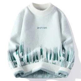 Erkek Sweaters Lüks Moda Ekibi Boyun Sweater Erkek Kış Kalın Sıcak Mink Kaşmir Kore Kore Kırış Tükenerler Sonbahar 231021