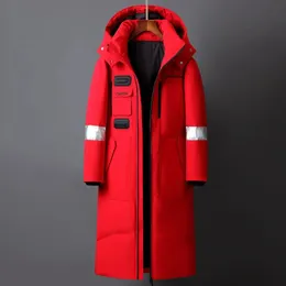 Erkek yelek kış erkekler uzun beyaz ördek aşağı ceketler kapüşonlu 2023 moda sıcak paltolar gevşek paltolar adam parkas siyah kırmızı xfewsddcg 231020