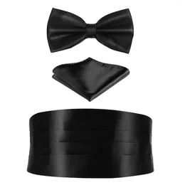 Bow Ties 1 set kravat cummerbund cep hanky resmi kostüm aksesuarları erkek kare (siyah)