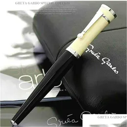 Ballpoint Pens Wholesale Collection Goddess Greta Garbo Black Resin Rollerball Pen Fountain Office School Schools مع Pear DHFPN