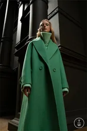 Kvinnors kostymer blazrar gröna långa kvinnor blazer ull överrock vinter tjock jacka kvinnlig anpassad tillverkad outfit kashmir dubbel breasted trench coat 231021