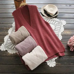 여성 스웨터 YSMILE Y SPRING 가을 패션 V- 넥 슬립 벨레스 여성 스웨터 느슨한 니트 조끼 캐주얼 면화 풀오스 순수한 색상