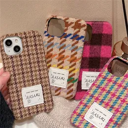 Cep Telefon Kılıfları Koreli Şık Houndstooth Iphone için Kış Sıcak Kılıfı 15 14 13 13 12 Pro Max 11 Kadın Yün Şok geçirmez yumuşak arka kapak 231021