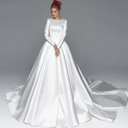 Белое скромное свадебное платье трапециевидной формы с длинными рукавами и кружевной аппликацией со шлейфом размера плюс, свадебное платье невесты, платье de novia