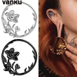 Stud Vanku 2pcs Fashion Stretched Stainless Round Flowers Hoops Ear Weights for Steel Ear Expander Body Piercing Tunnel Ear Jewelry 231020