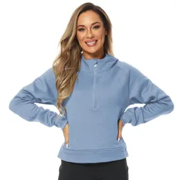 Women's Hoodies Autumn Pullover Solid Warm Quarter Zip Long Sleeve Sweatshirts Tracksuits Outfits Short-Style Sports Suit