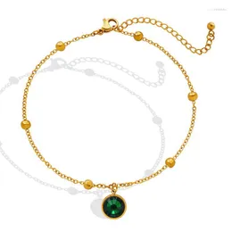 Anklets Women's GreenZircon Pendant Fashion Styleチタンスチールボールチェーンパーソナリティフットジュエリー卸売