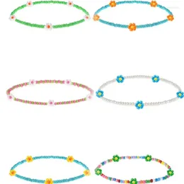 Anklets 1pc 수제 보헤미안 우정 팔찌 민족 다채로운 씨앗 구슬 꽃 여성을위한 매력 어린이 해변 파티 선물