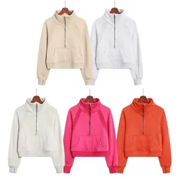 Grueso buceo para mujer con capucha de yoga más terciopelo engrosamiento chaquetas sudaderas con capucha deportes media cremallera terry diseñadores sudaderas chothing lululemens Athtic Coat WXJZ