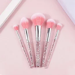 Pennelli per trucco 5 pezzi Set di pennelli con manico in cristallo di diamante per cipria Evidenzia ombretto nasale Blush Sbavature Strumenti di bellezza