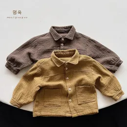 Giacche Bambini Cardigan Cappotto Camicia in cotone a maniche lunghe tinta unita Coreano Stile giapponese Primavera Autunno Neonate Ragazzi Camicia casual allentata 231020