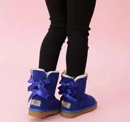 u Hot Kids Bailey 2 Bows Boots أصلي من الجلد الصغار الثلج الثلج الصلبة Botas de Nieve Winter Girls Footwear Toddler
