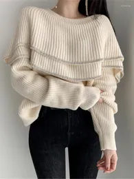 Kobiety swetry francuskie dzianiny sweter retro retro patchwork podwójne marszczenie kobiety 2023 jesień zima elegancka długie rękawowe luźne topy y2k pullover
