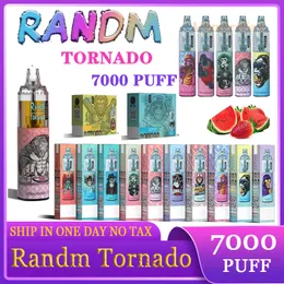 Originale RandM Tornado 7000 Puffs Penna Vape usa e getta Randm 7000 Puff 7000 Sigarette elettroniche 14ml Pod Mesh Coil 6 Dispositivo luminoso ricaricabile regolabile in aria 0/2/3/5%