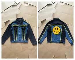 Мужской топ, японское эксклюзивное джинсовое пальто с улыбающимся лицом Дрю Джастина Бибера, синяя куртка с вышивкой и надписью