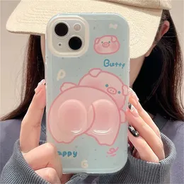 Casos de telefone celular ins coreano engraçado 3d porco hip soft case para iphone 15 14 13 12 11 pro max x xr xs bonito adorável à prova de choque capa funda 231021