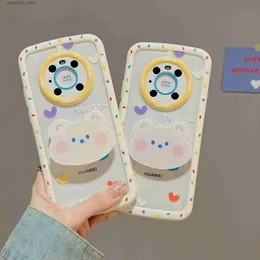 Cell Phone Cases Cartoon Small Clear Love Bear Stand Mobile Phone Case for P40 50pro Mate30 40 50pro Creative Soft Shell Protective Cover Q231021