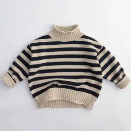 Kardigan Dzieci Autumn Grusten dzianin Sweter Curly Turtleeck Baby Classic Stripe Pullover Boys Girl