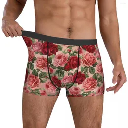 Underpants Red Pink Rose Underwear Vintage Floral Print Men's Pattern Comfortable Trunk Trenky Boxer Brief Plus Size
