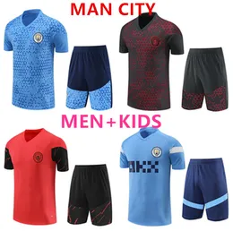 23 24 Man Soccer Jerseys City Football tracksuit Kort ärmar Haaland de Bruyne 2023 2024 Mans Cities Training Suit Grealish Mahrez Foden Men Kids