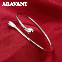 Bangle 925 Silver Simple Smooth Water Drop Bangle For Women Cuff Bracelets Bangles Wedding Party Jewelry Gifts 231020