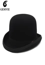 Gemvie 4 Colors 100 Wool Felt Derby Bowler Hat للرجال الساتان ساتان مبطن حفلة الأزياء الرسمية Fedora Magician Hat 2205073382112