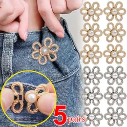 Pins Brooches Reusable Metal Buttons Pearl Flower Snap Fastener Pants Pin Retractable Button Sewingon Buckles for Jeans Fit Reduce Waist 231020