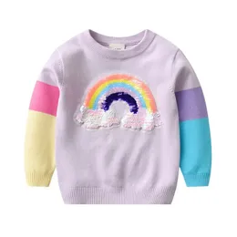 Cardigan 2 8t småbarn Kid Baby Girl Winter Clothes Sequin Rainbow Girls TREATER ELEGANT SPARDSKRIT PUCKOVER TOP BARN VARME KNITWEAR 231021