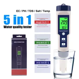 pH 미터 EZ-9909 5IN1 기능 수질 미터 pH 염분 TDS 양식 식수 수영장 231020을위한 백라이트가있는 EC 테스터 231020