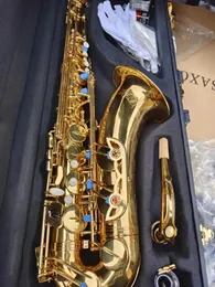 Wysokiej jakości Złoty B-flat Profesjonalny tenor saksofonowy złoto Głębokie grawerowanie Drobny wzór Tenor Sax Jazz Instrument 01