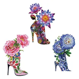 Notions High Heel Shoes Iron Ones Large Size Flowers Heat Transfer Stickers Washable For Clothes T-Shirt Pillow Bags Decoration Dro