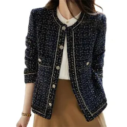 Mezclas de lana para mujer Chaqueta de tweed de estilo coreano Abrigo de mezcla elegante con bolsillos Mujer 2023 Otoño Ropa de abrigo con una sola botonadura Señora de oficina 231020